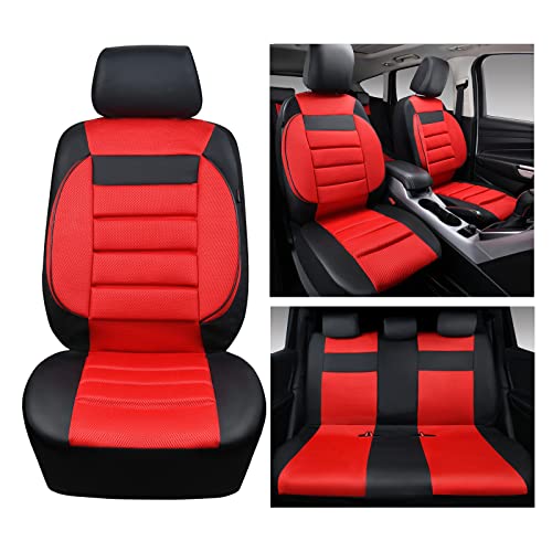CAR PASS Leather 3D Foam Back Support Car Seat Covers Full Set Air Mesh Automotive Seat Covers, All Season Car Seat Cover Fit Automotive,SUV,Sedan,Van, Airbag Compatible Elegance (Black and Red) - color: Black and Red