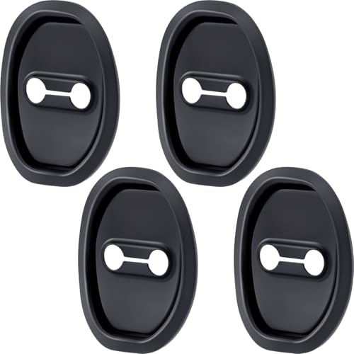 4pcs Car Door Latch Protective Cover, Silicone Car Door Lock Guard Cover Strike Protector, Universal Sound Dampening Pad Automotive Interior Exterior Accessories - Black, Thickened
