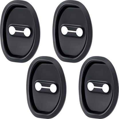 4pcs Car Door Latch Protective Cover, Silicone Car Door Lock Guard Cover Strike Protector, Universal Sound Dampening Pad Automotive Interior Exterior Accessories - Black, Thickened