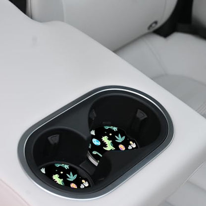 Cute Dinosaur Graffiti Ceramic Cup Holders - Pack of 2, Keep Cup Holders Clean and Dry, Drink Cup Car Holder Coasters with A Finger Notch - color: Dinosaur Graffiti
