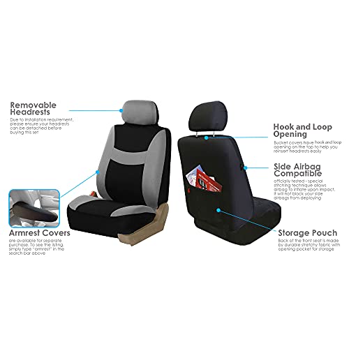 FH Group 3 Row Set 7 Seater Light & Breezy Flat Cloth Car Seat Covers, Combo Steering Wheel Cover & Seat Belt Pads, Airbag and Split Rear, Universal Fit for Cars Trucks, SUV, Gray - color: Gray