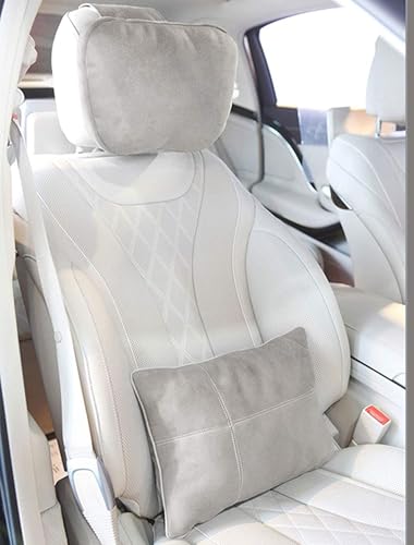 Kwak's Car Headrest Pillow & Lumbar Support Set Neck Pillow 2-Level Height Adjustment, Removable Washable Cover, Neck Pillow for Car Driving Comfort (Grey) - color: Grey