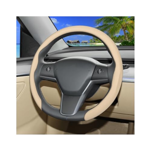 Car Steering Wheel Cover, Non-Slip 15 Inch Breathable Automotive Wheel Protector, Enhanced Driving Comfort Vehicle Interior Steering Cover Accessories, Universal for Truck SUV (Beige) - color: Beige