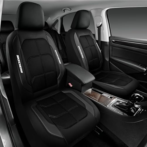 Skechers Air-Cooled & Memory Foam Seat Covers-Leather Car Seat Cover Supply Ultimate Comfort & Support,Front Seats Airbag Compatible,Universal Fit for Most Cars,Vans,Trucks,SUVs,Black - color: Black and Black, size: Two Front