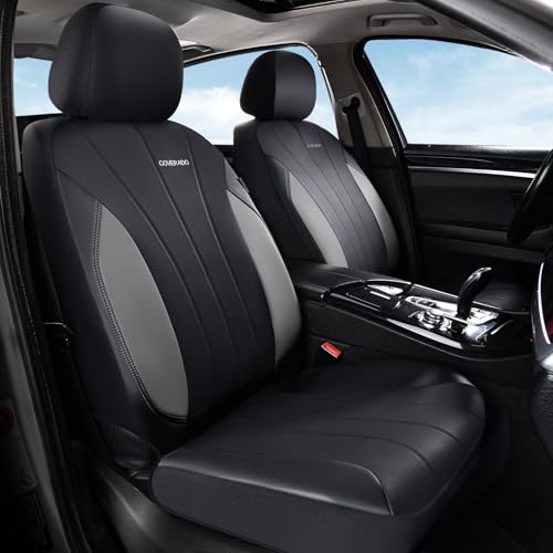 Coverado Car Seat Covers， 2 Front Seats Waterproof Nappa Leather Automotive Seat Protectors, Front Luxury Mesh Seat Covers, All-Weather Universal Fit for Most Cars SUVs, Trucks, Black - color: grey&black, size: Front