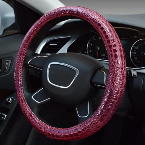 Premium Leather Steering Wheel Cover with Air Holes – Non-Slip Rubber Grip, Universal Fit for Cars (Burgundy) - color: Burgundy