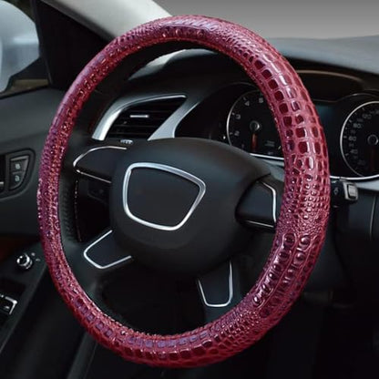 Premium Leather Steering Wheel Cover with Air Holes – Non-Slip Rubber Grip, Universal Fit for Cars (Burgundy) - color: Burgundy