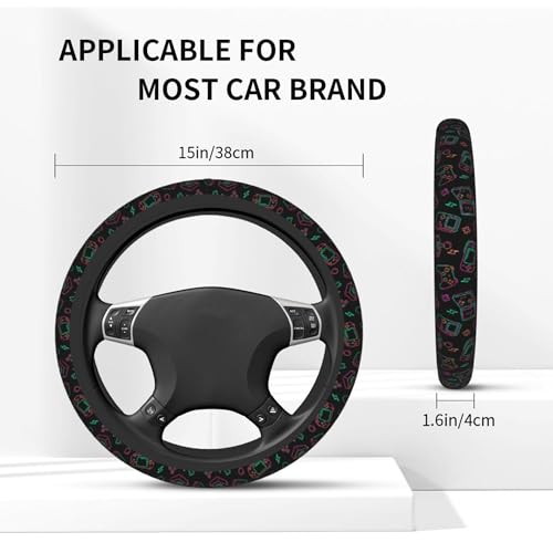 Game Steering Wheel Cover with 2 Car Coasters Non Slip Neoprene for Women Men Universal 15 Inch - color: Game