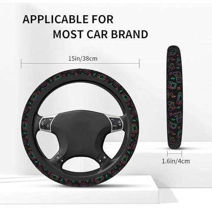 Game Steering Wheel Cover with 2 Car Coasters Non Slip Neoprene for Women Men Universal 15 Inch - color: Game