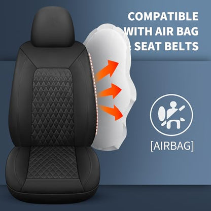 HChengkikz Leather Car Seat Covers, Breathable and Waterproof Seat Cover Full Set, PU Premium Universal Fit Automotive Airbag Compatible for Cars Sedans SUVs Vans and Trucks (Full Seat, Black) - color: N1 Black, size: Full Set