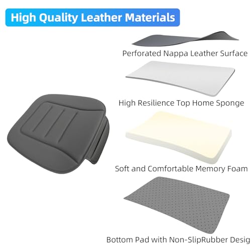 KAYI Car Seat Cushion, Comfort Memory Foam Car Cushions for Driving, Breathable Leather Surface with Anti Slip Rubber Bottom, Seat Cushion for Car and Office Chair (1 Pack, Grey)