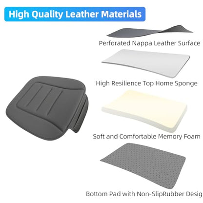 KAYI Car Seat Cushion, Comfort Memory Foam Car Cushions for Driving, Breathable Leather Surface with Anti Slip Rubber Bottom, Seat Cushion for Car and Office Chair (1 Pack, Grey)