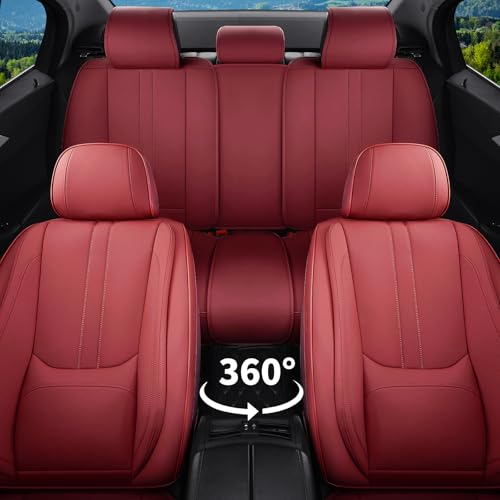 Car Seat Covers Full Set Fit for Toyota Avalon 1997-2022,Luxury Faux Leather Seat Covers 5 Seats, Breathable Anti-Slip Seat Protectors with Lumbar Support(Red,Full Set) - color: Red, size: Fit for Avalon