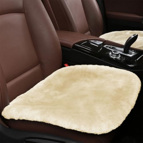 Sheepskin Car Seat Cushion, Soft Comfort Winter Driver Seat Cover, Fluffy Faux Fur Front Seat Pad, Car Seat Protector Pad for Office Chair, Universal Interior Accessory for Car SUV Truck (Beige) - color: Beige