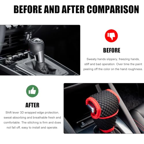 Car Gear Shift Knob Cover, Breathable Automotive Shift Knob Gear Handle Stick Protector Cover, Anti-Slip Anti-Scratch Auto Stick Shift Cover, Universal Car Accessories (Black+Red, Regular) - color: Black+Red, size: Regular