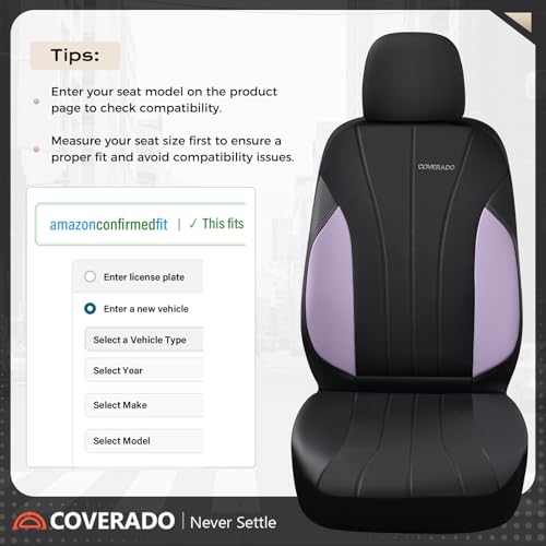 Coverado Car Seat Covers， 2 Front Seats Waterproof Nappa Leather Automotive Seat Protectors, Front Luxury Mesh Seat Covers, All-Weather Universal Fit for Most Cars, SUVs, Trucks,Purple&Black