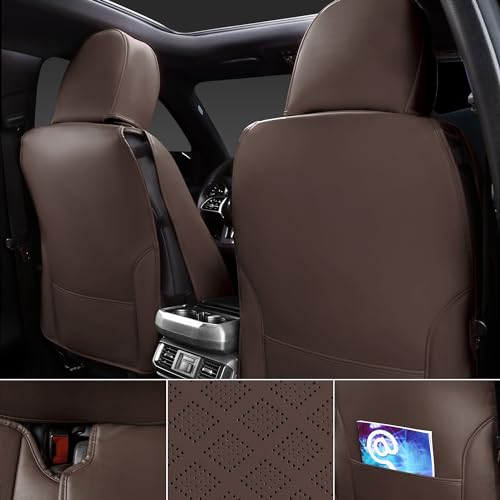 CAR PASS Nappa Leather Car Seat Covers 5 Seat, Luxury Lumbar Support Seat Cover Full Set, Waterproof Breathable Durable All Coverage Leatherette Seat Covers for SUVs,Pickups,Trucks,Vehicles (Brown) - color: Brown