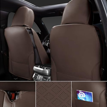 CAR PASS Nappa Leather Car Seat Covers 5 Seat, Luxury Lumbar Support Seat Cover Full Set, Waterproof Breathable Durable All Coverage Leatherette Seat Covers for SUVs,Pickups,Trucks,Vehicles (Brown) - color: Brown