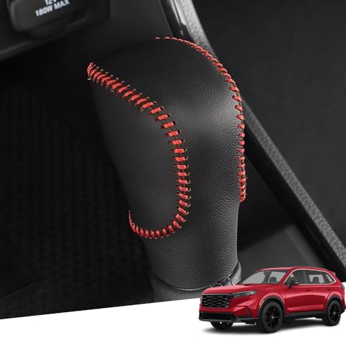 Great-luck Genuine Leather Automatic at Gear Shift Knob Cover Protector Trim,The car Interior Accessories(Red Stitches) for Honda CR-V CRV(2023 2024 2025 2026) - color: Red Stitches, size: CR-V(2023-2025)