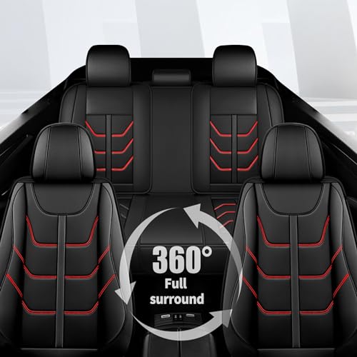 Custom Fit Faux Leather Seat Covers for Nissan Frontier 2007-2026 Full Set 5 Seats, Airbag Compatible, Black with Red Stitching - color: #077 Black&Redline, size: 5 Seats