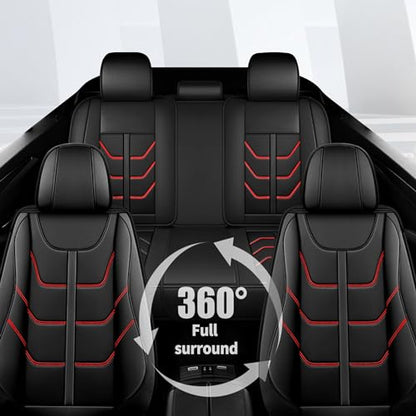 Custom Fit Faux Leather Seat Covers for Nissan Frontier 2007-2026 Full Set 5 Seats, Airbag Compatible, Black with Red Stitching - color: #077 Black&Redline, size: 5 Seats