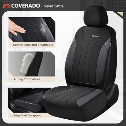 Coverado Car Seat Covers Full Set, Automotive Seat Covers 5-piece, Leather Car Protectors 5 Seats, Black Auto Seat Covers Spill-Proof Design Universal Fit for SUV, Vans, Sedan, Truck