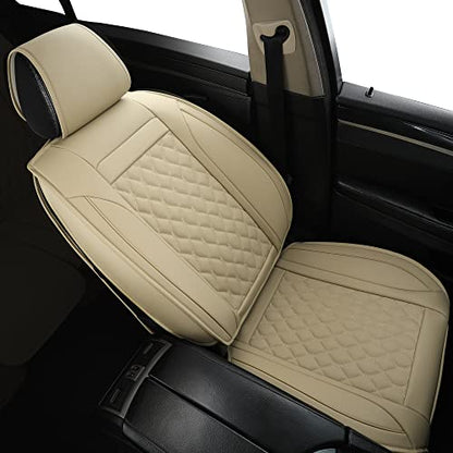 Car Seat Covers Front Pair,Universal Fit for Most Cars,SUV,Sedans and Pick-up Trucks,Automotive Faux Leather Vehicle Cushion Covers(Front Pair,Beige) - color: Beige, size: Front Pair