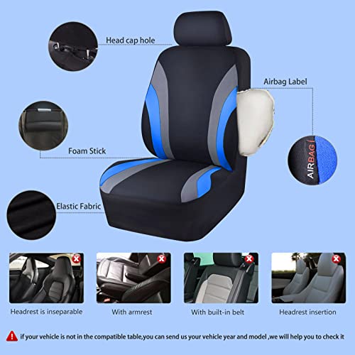 CAR PASS Line Rider Sporty Cloth 11PCS Universal Fit Car Seat Cover -100% Breathable with 5mm Composite Sponge Inside,Airbag Compatible,3zipper Bench(Full Set, Black and Blue) - color: Black and Blue, size: Full Set