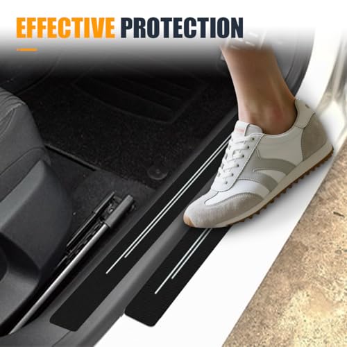 Car Door Sill Protector, Carbon Fiber Anti-Scratch Threshold Strips Stickers, Waterproof Trunk Door Entry Edge Guard, Universal Automotive Exterior Decoration Accessories(White-8PCS)