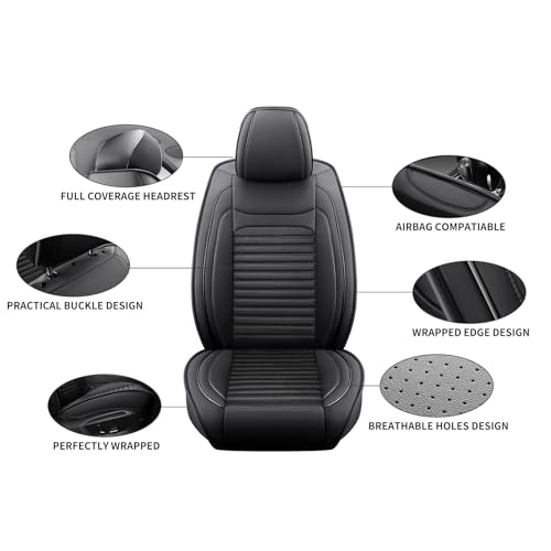 Front Seat Covers Fit for Hyundai Kona 2018-2026, Car Seat Covers Front Seats, Breathable Faux Leather Automotive Seat Covers Front Pair Anti-Slip Seat Cover(Black, Front) - color: Black, size: Fit for Kona front seat