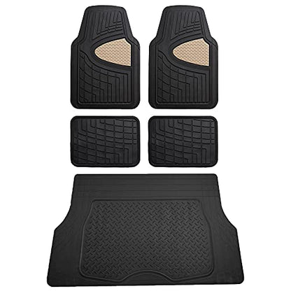 FH Group Premium Liners Tall Channel Trimmable All Weather Rubber Full Set Car Floor Mats (Beige) w. Trimmable All-Season Cargo Liner (Black) - Universal Fit for Cars Trucks and SUVs - color: Beige, style: With Cargo Mats
