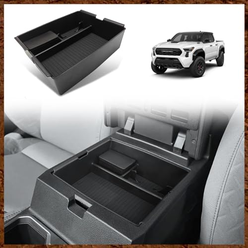 Muslogy for 2024 2025 2026 Toyota Tacoma Center Console Organizer Compatible with 2024-2026 4th Gen Tacoma Accessories Middle Console Storage Box with Anti-Slip Mats Interior Insert Tray (Black) - color: Black, size: Center Console Organizer