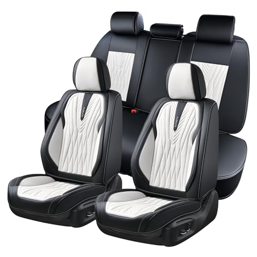 FLORICH Car Seat Covers Full Set, Leather Seat Covers for Cars 5 Seats, Waterproof Car Seat Protector,Automotive Seat Covers & Accessories Fit for SUV Sedan Truck-Black&White - color: Black&White, size: Full set