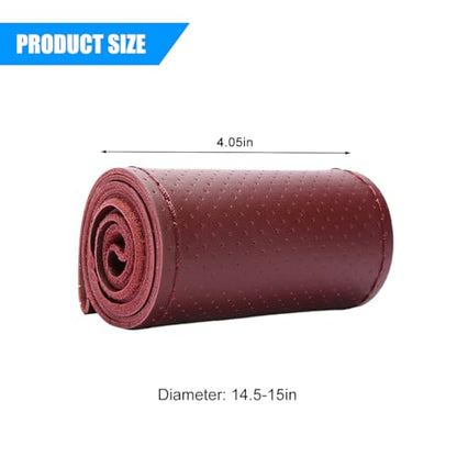 Genuine Leather Car Steering Wheel Cover, DIY Sewing Stitch on Wrap Auto Wheel Cover with Needle Thread, Breathable Anti-Slip Vehicle Steering Stitching Protector, Universal Fit (Wine Red) - color: Wine Red