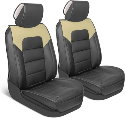 Classic Edition Seat Covers, Premium Faux Leather Seat Covers for Cars Trucks Vans SUV, Semi Custom Fit Car Seat Covers Front Seats Only, Automotive Interior Cover - Beige - color: Black/Beige Front Seats