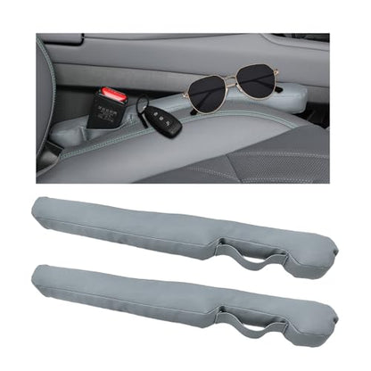 2PCS Leather Car Seat Gap Filler, No-Drop Seat Side Gap Plug Crevice Blocker with Securing Strap, Elastic Filler Block The Gap Between Seats & Console for Truck SUV Sedan (Light Gray) - color: Light Gray