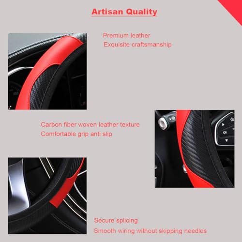 Ultra Fine Carbon Fiber Leather Steering Wheel Cover, Anti Slip and Sun Protective Protect The Steering Wheel, Easy to Install,Universal of 14.5"-15" (Red) - color: Red