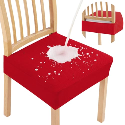 Smiry Waterproof Seat Covers for Dining Room Chairs Set of 2, Stretch Jacquard Removable Washable Chair Seat Slipcovers Protector, No Rear Covers, Red - color: Red, size: Set of 2
