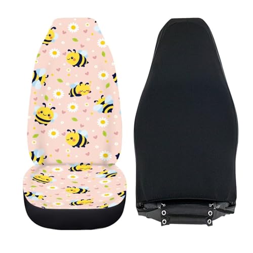 INSTANTARTS Bee Daisy Front Car Seat Covers 2 Packs, Easy-to-Install Polyester Front Seat Protectors Universal Fit for Most Cars, SUVs, Trucks - color: Cute Bee Daisy