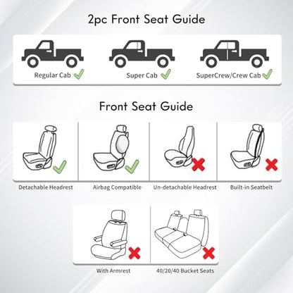 Huidasource F150 Leather Seat Covers Custom Fit for 2015-2025 F150 SuperCrew & 2017-2025 F250 F350 F450 Super Duty Crew Cab XL XLT Lariat King Ranch Platinum(Front Pair/Black&White) - color: Black & White, size: Front Pair Cover