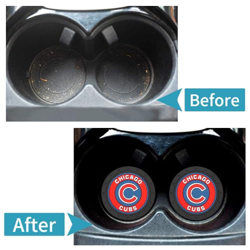 Baseball Fans Car Cup Holder Coasters for Chicago Cubs Fans, 2 Pack Cubs Silicone Non-Slip Cup Mats, 2.75" Car Cup Holder Inserts for Auto Interior - color: Dcu166bs