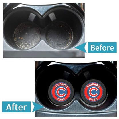 Baseball Fans Car Cup Holder Coasters for Chicago Cubs Fans, 2 Pack Cubs Silicone Non-Slip Cup Mats, 2.75" Car Cup Holder Inserts for Auto Interior - color: Dcu166bs