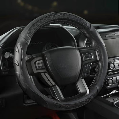 Black Seal Custom-Fit Steering Wheel Cover for Ford F-150, F-250, F-350, Expedition, 15.5–16", Anti-Slip PU Leather (Black) - color: Black