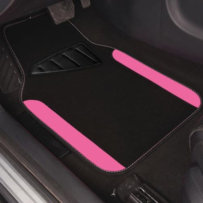 CAR PASS Rainbow Waterproof Universal Fit Faux Leather Car Carpet- Anti-Slip Nibbed Backing Floor Mats for SUV, Vans,Sedans,Trucks, Automotive Set of 4 for Women&Cute Girly (Black with Pink) - color: Black With Rose Red