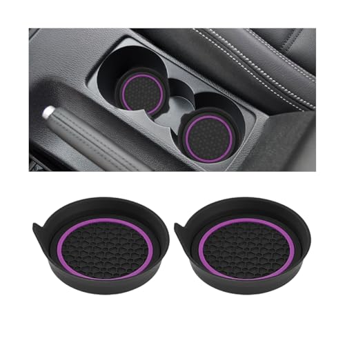 2PCS Car Cup Holder Coaster, Silicone Non-Slip Vehicle Cup Recessed Mats, Waterproof ＆ Sift-Proof Automotive Interior Insulation Drink Insert Pads, Universal Fit (Purple/Black) - color: Purple/Black