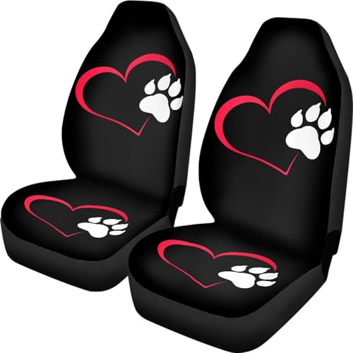 Dog Paw 2 Pcs Car Seat Covers Set Vehicle Front Seat Protector Auto Interior Accessories Protetors Car Mat Covers Universal fit Most Car SUV Van Truck - color: Dog Paw Black