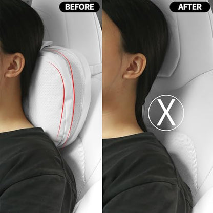 Car Headrest Pillow for Driving, Dual-Sided Leather Design Neck Pillow, Breathable Softness Neck Support, Universal Fit Head Rest Travel Pillow, White, 1 Pack - color: Tesla White
