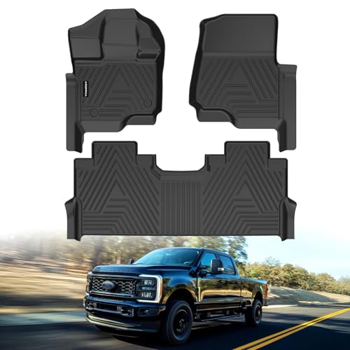 All Weather Floor Mats for 2017-2026 Ford F250/F350/F450 SuperCrew Cab with Rear Under Seat Storage, TPE Rubber Floor Liners Anti-Slip Full Set Automotive Mats for 2024 2025 F250/F350/F450 Accessories