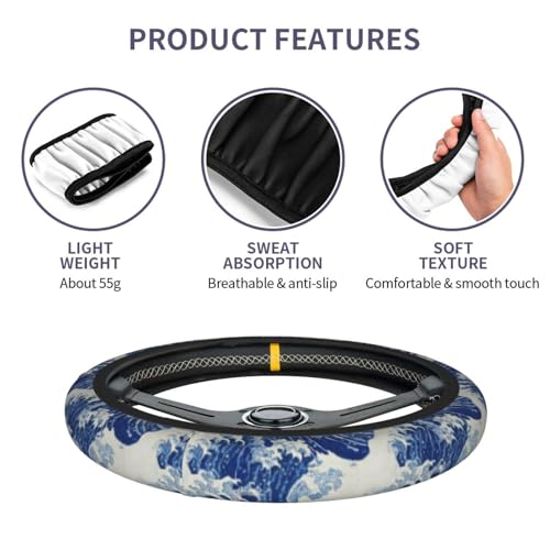 Wave Steering Wheel Cover Elastic Non-Slip Car Steering Wheel Covers with Seat Belt Shoulder Pad for Women Men