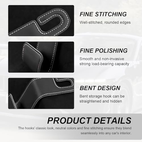 2 PCS Car Seat Headrest Hooks, Microfiber Leather Hanger Holder Hook for Hanging Purse and Bag, Universal Vehicle Back Seat Organizer Hook for Grocery Bag Handbag Coat (Black)